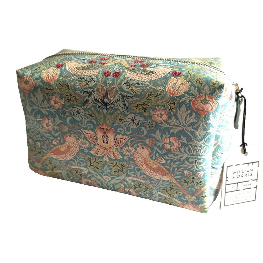 Morris & Co Strawberry Thief Make-up Toiletry Large Wash Bag Duck Egg Blue 9x6" - Picture 3 of 7